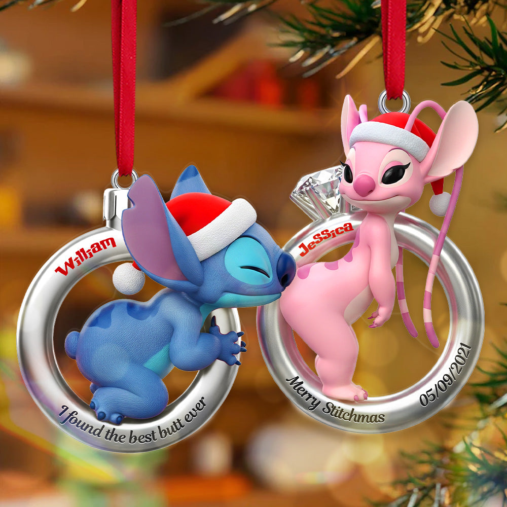 “I Found The Best Butt Ever” - Personalized Little Monster Christmas Rings Acrylic Ornament - Custom Gift For Couples - Image 2