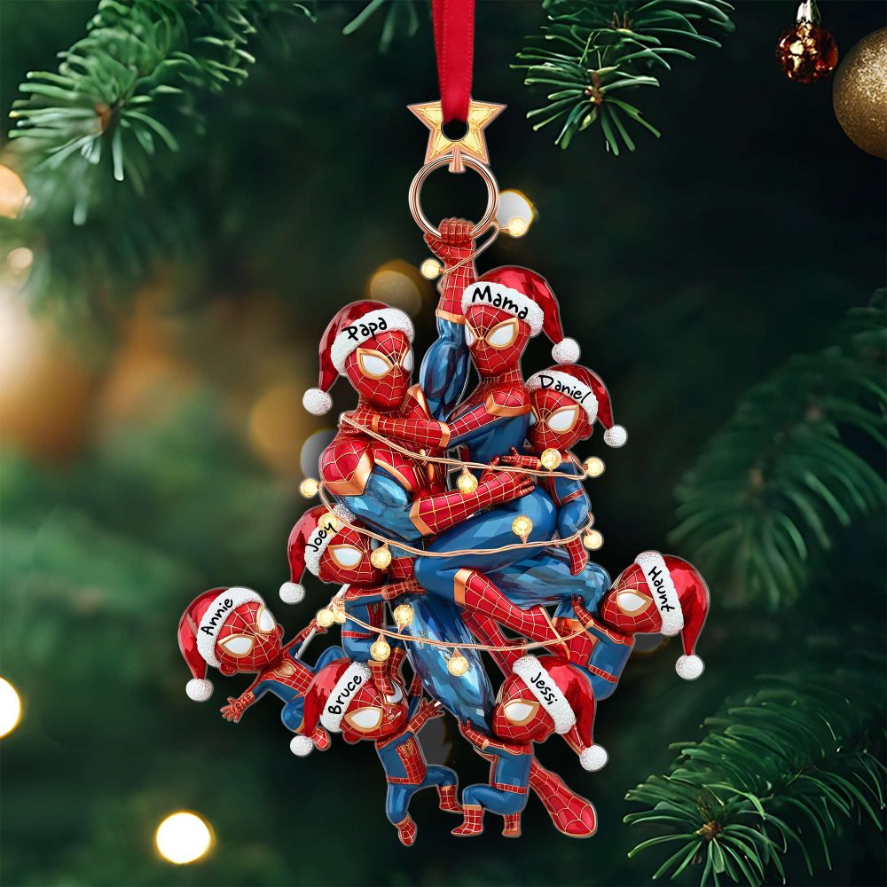 Embrace Family Joy With Our Playful Spider-Man Family Tree Ornament - Personalized Gift For Everyone