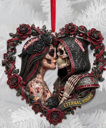 Eternal Yours - Personalized Skull Couple Ornament , Perfect Gift For Lovers
