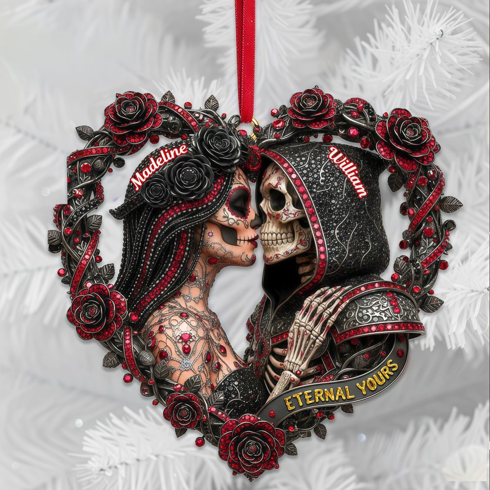 Eternal Yours - Personalized Skull Couple Ornament , Perfect Gift For Lovers