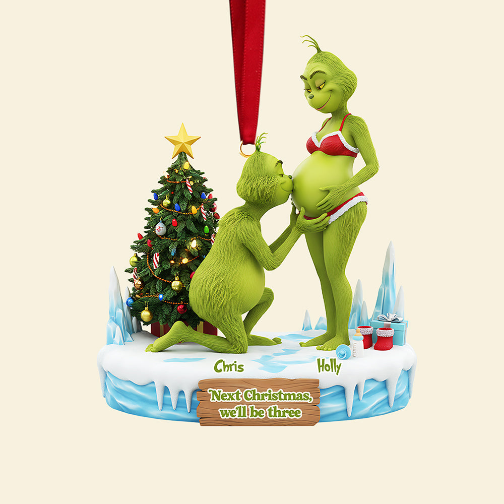 Next Christmas, We'Ll Be Three - Personalized Pregnant Couple Acrylic Ornament - Image 4