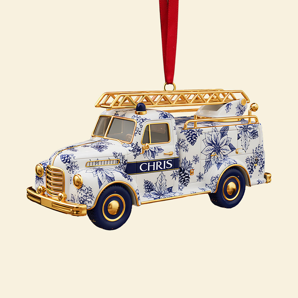 “Bring Joy This Christmas With A Personalized Touch” - Fire Truck Firefighter Toile De Jouy Custom Shape Acrylic Ornament - Unique Gift For Loved Ones - Image 4