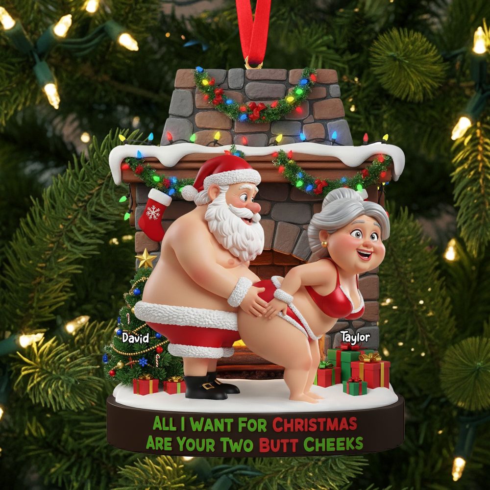 All I Want For Christmas Are Your Two Butt Cheeks - Naughty Old Gnome Couple Ornament - Personalized Gift For Couples - Image 2