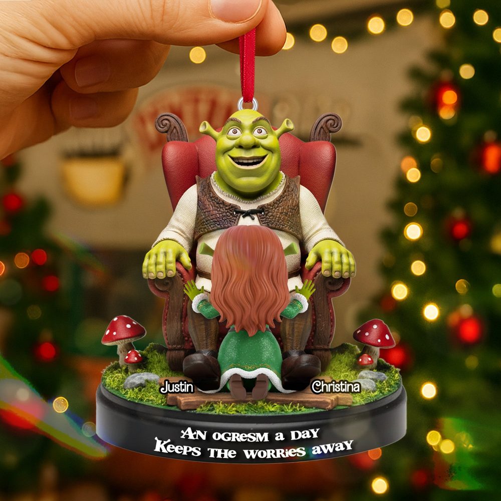 “An Ogresm A Day Keeps The Worries Away” - Personalized Naughty Couple Acrylic Ornament - Image 2