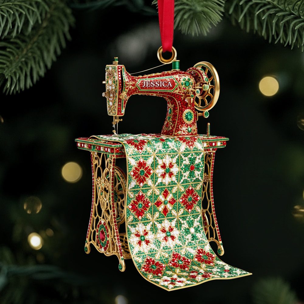 “Create With Love” - Sparkle Sewing Machine Ornament, Personalized Christmas Gifts For Craft Enthusiasts - Image 3