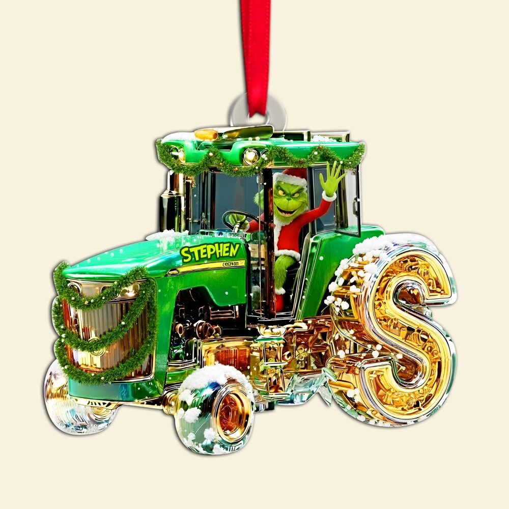 “Green Joy For Tractor Lovers” - Personalized Green Tractor Initials Ornament For Heartfelt Christmas Gifts - Image 4