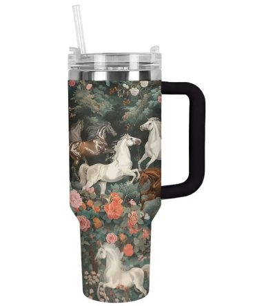 Floral Horses Custom Stanley Cup 40 Oz Tumbler With Handle