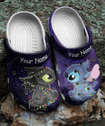 Lilo & Stitch Crocs Personalized Cartoon Galaxy Clogs - Cute Custom Name Slip-Ons With Led Lights