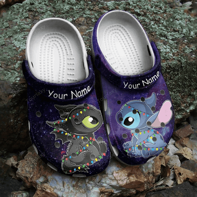 Lilo & Stitch Crocs Personalized Cartoon Galaxy Clogs - Cute Custom Name Slip-Ons With Led Lights