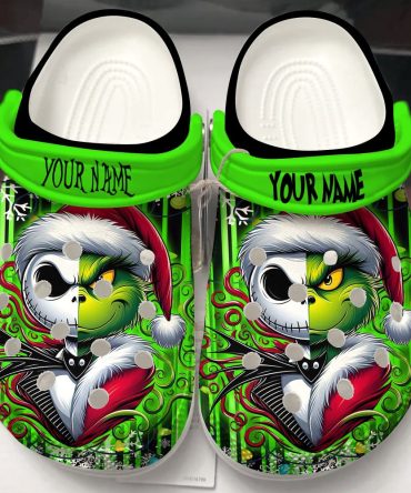The Nightmare Before Christmas Movies Crocs Custom Christmas Grinch & Skeleton Clogs - Personalized Holiday Footwear