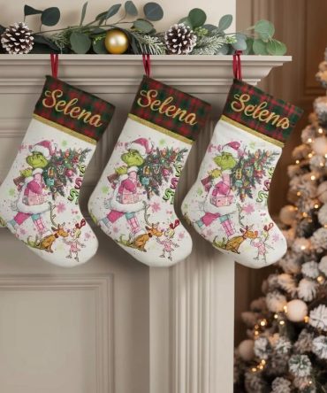 Personalized Christmas Stocking With Grinch Design - Festive Holiday Decor Gift