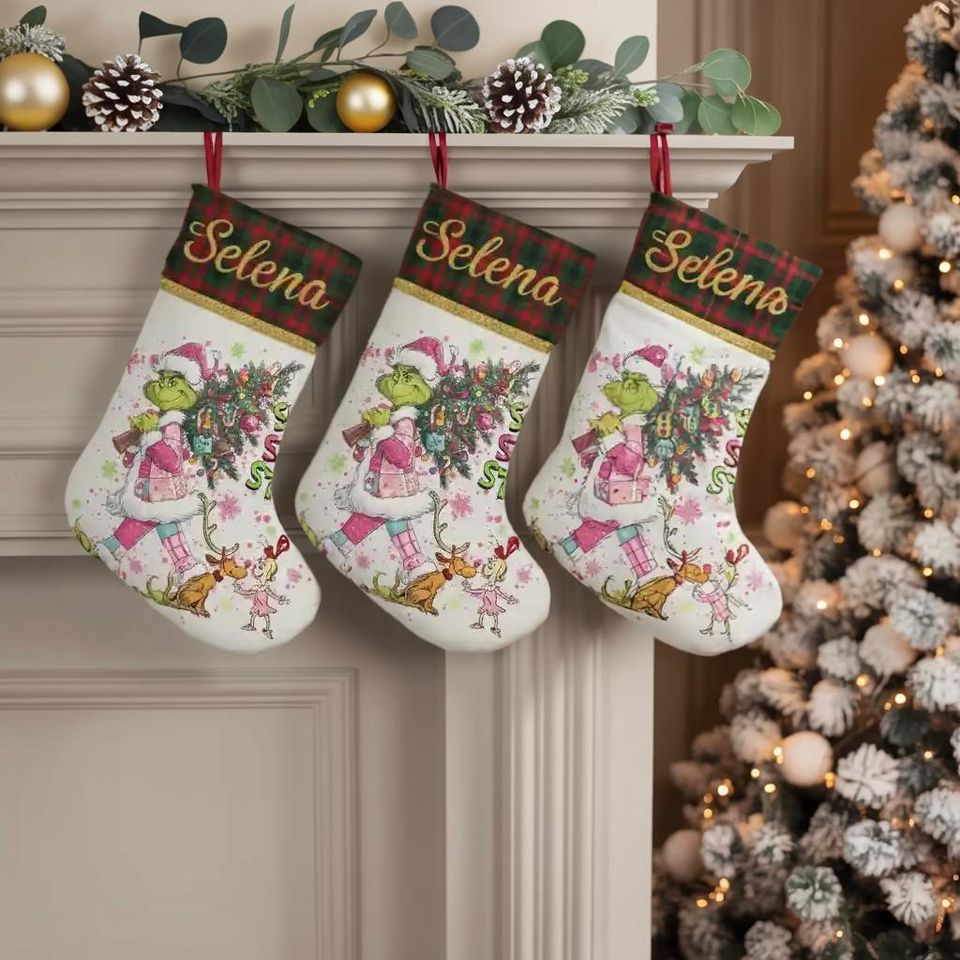 Personalized Christmas Stocking With Grinch Design - Festive Holiday Decor Gift