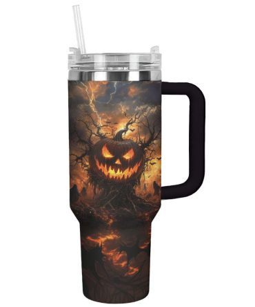 Jack-O'-Lantern On Halloween Custom Stanley Cup 40 Oz Tumbler With Handle