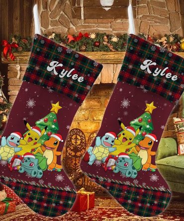Custom Name Christmas Stocking With Cartoon Characters – Perfect Holiday Decor Gift