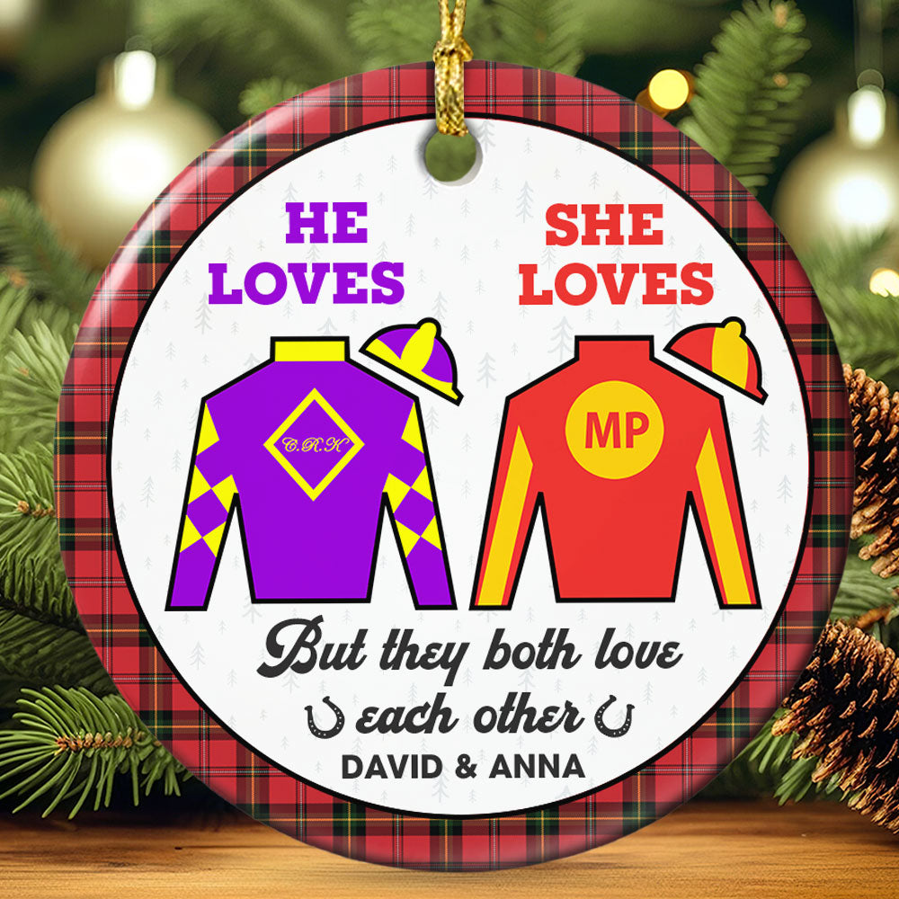 Personalized Gifts For Couple Ceramic Ornament 01Huti101023 Horse Racing Fans - Image 2