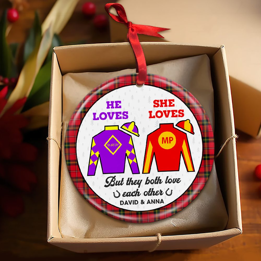 Personalized Gifts For Couple Ceramic Ornament 01Huti101023 Horse Racing Fans - Image 6