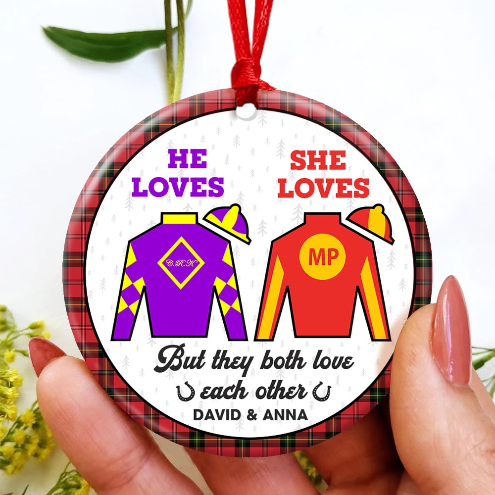 Personalized Gifts For Couple Ceramic Ornament 01Huti101023 Horse Racing Fans - Image 4