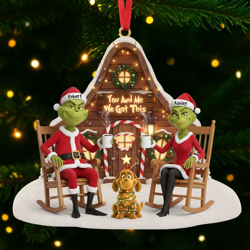 Dog Lover Green Monster Couple Ornament - Personalized Gift For Couple Christmas Ornament 03Ohti171025 - Image 3