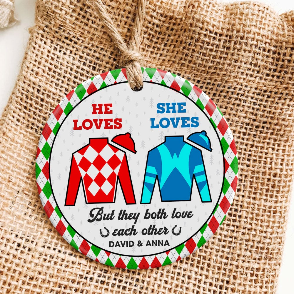 Personalized Gifts For Couple Ceramic Ornament 01Huti101023 Horse Racing Fans - Image 5