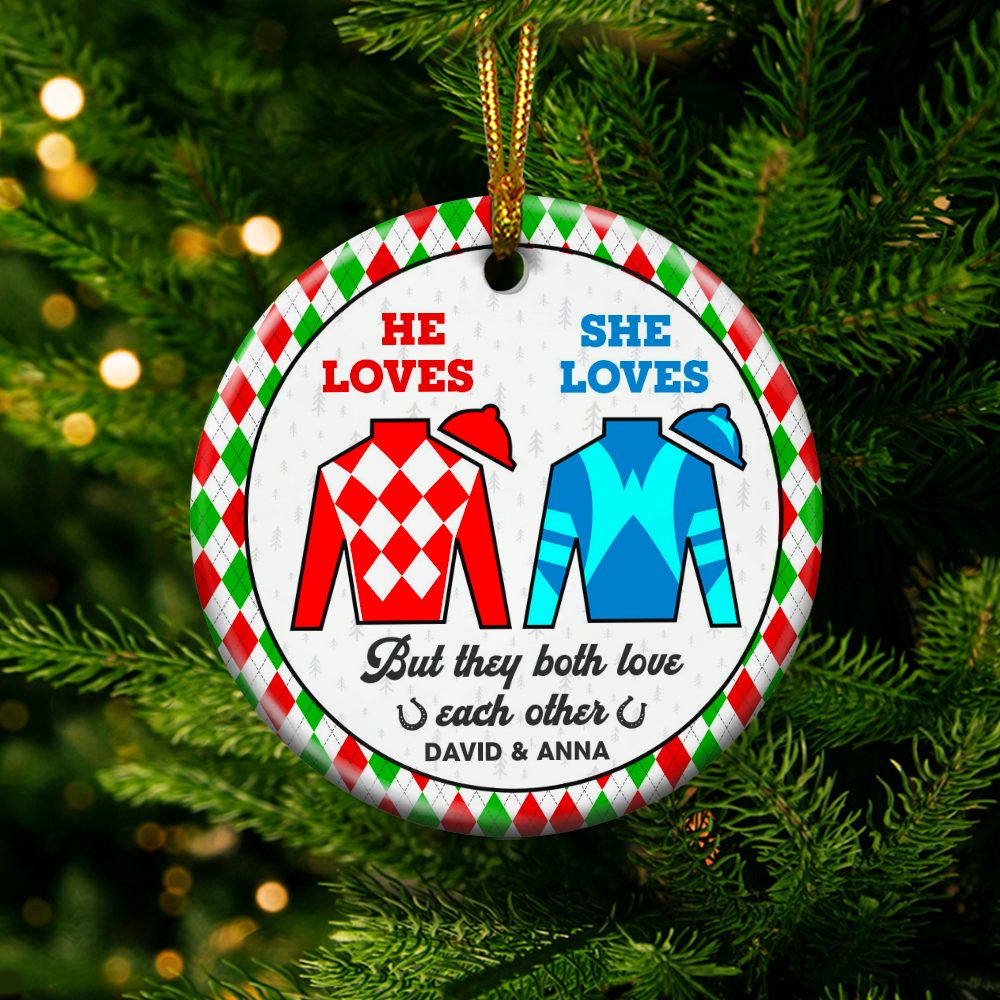 Personalized Gifts For Couple Ceramic Ornament 01Huti101023 Horse Racing Fans