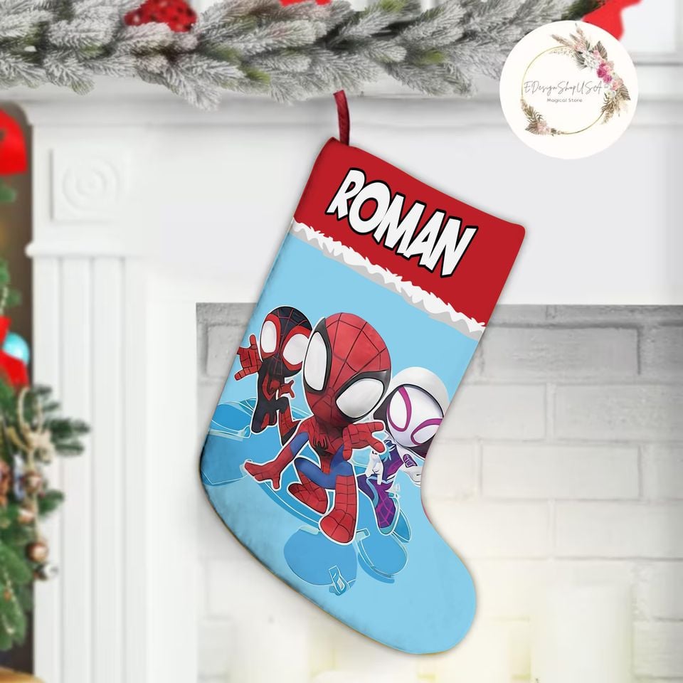 Personalized Spider Hero Christmas Stocking – Custom Kids Gift With Name