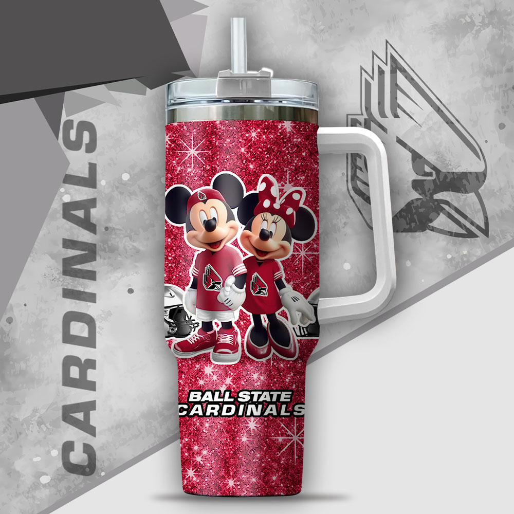 Ncaa Ball State Cardinals Mickey And Minnie Couple Custom Stanley Cup 40 Oz Tumbler With Handle - Image 2