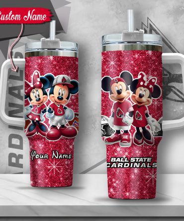 Ncaa Ball State Cardinals Mickey And Minnie Couple Custom Stanley Cup 40 Oz Tumbler With Handle