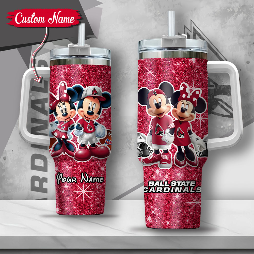 Ncaa Ball State Cardinals Mickey And Minnie Couple Custom Stanley Cup 40 Oz Tumbler With Handle