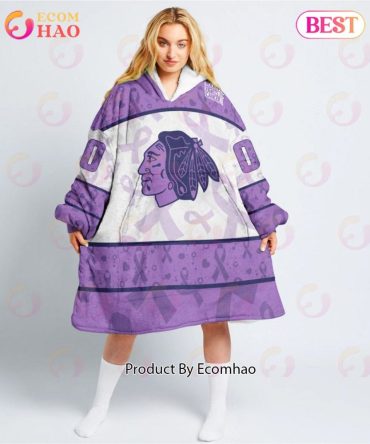 Nhl Chicago Blackhawks Special Lavender - Fight Cancer Oodie Blanket Hoodie