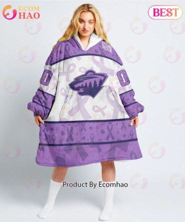 Nhl Minnesota Wild Special Lavender - Fight Cancer Oodie Blanket Hoodie