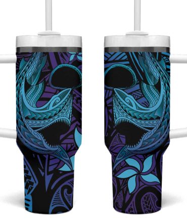 Nukuoro Atoll Polynesian Shark Tattoo Purple Gradient Custom Stanley Cup 40 Oz Tumbler With Handle