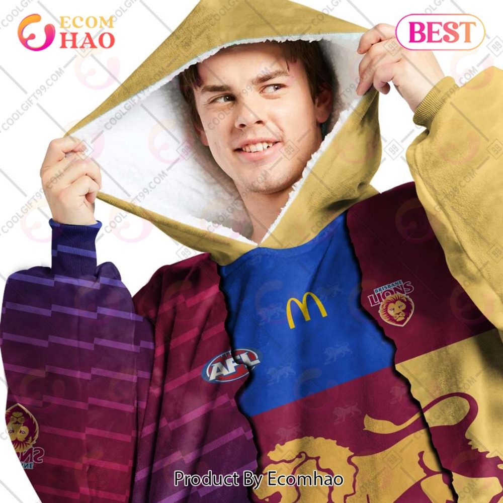 Personalized Afl Brisbane Lions Mix V1 Jersey Oodie, Flanket, Blanket Hoodie, Snuggie - Image 2