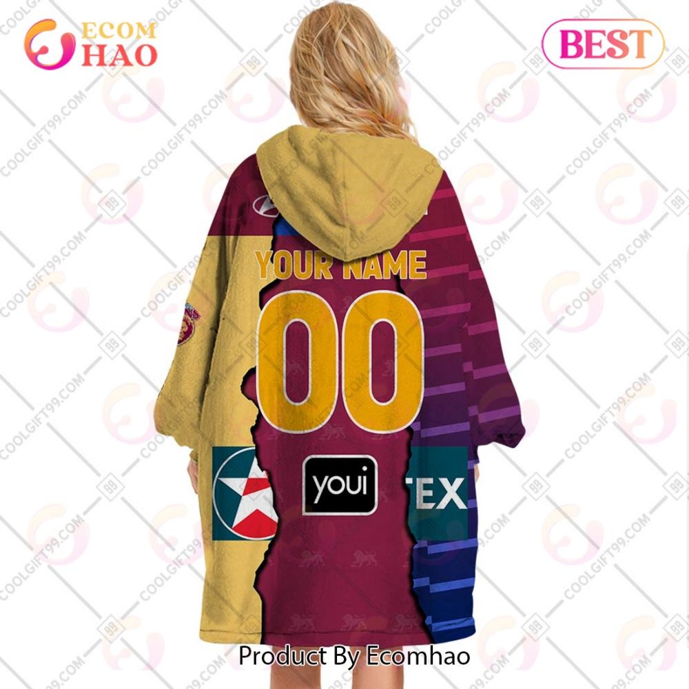 Personalized Afl Brisbane Lions Mix V1 Jersey Oodie, Flanket, Blanket Hoodie, Snuggie - Image 3