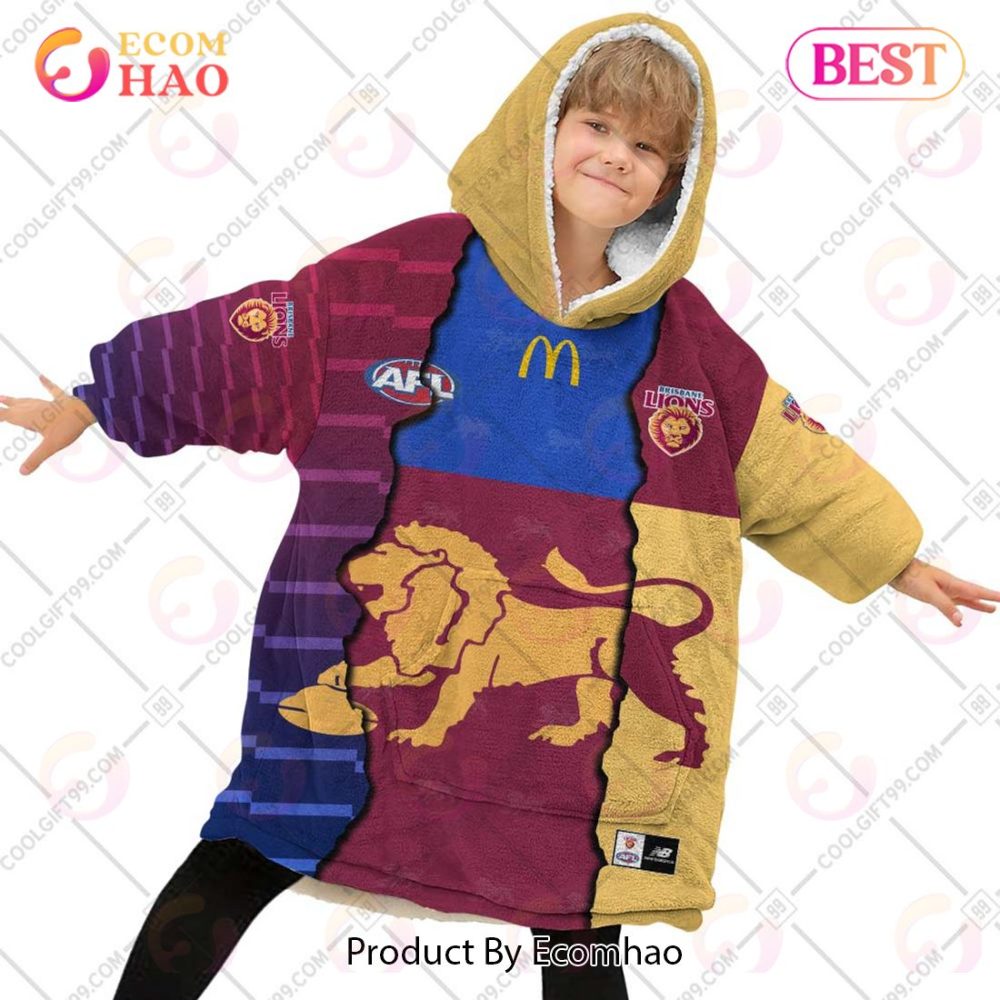 Personalized Afl Brisbane Lions Mix V1 Jersey Oodie, Flanket, Blanket Hoodie, Snuggie - Image 4