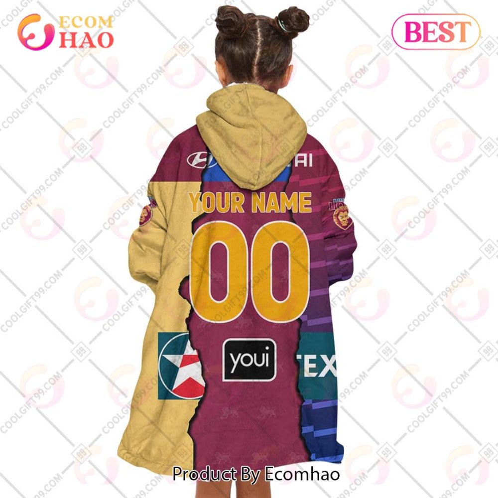 Personalized Afl Brisbane Lions Mix V1 Jersey Oodie, Flanket, Blanket Hoodie, Snuggie - Image 5