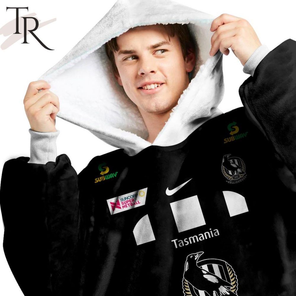 Personalized Netball Au Collingwood Magpies Oodie, Flanket, Blanket Hoodie, Snuggie - Image 2