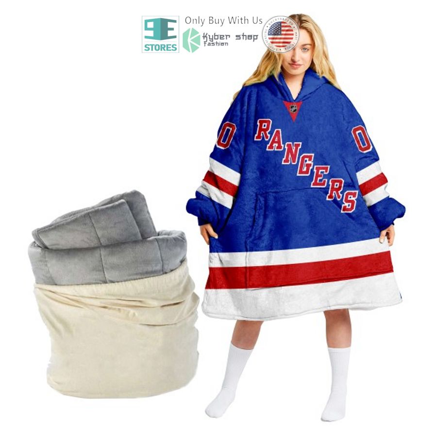 Best Personalized New York Rangers Blue Red Hooded Blanet Hoodie - Image 2