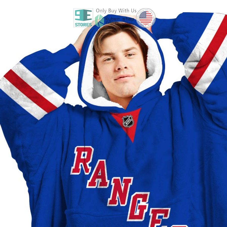 Best Personalized New York Rangers Blue Red Hooded Blanet Hoodie - Image 3