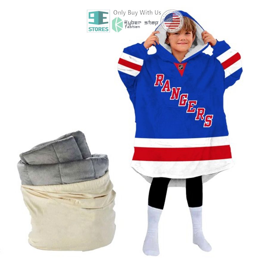 Best Personalized New York Rangers Blue Red Hooded Blanet Hoodie - Image 4