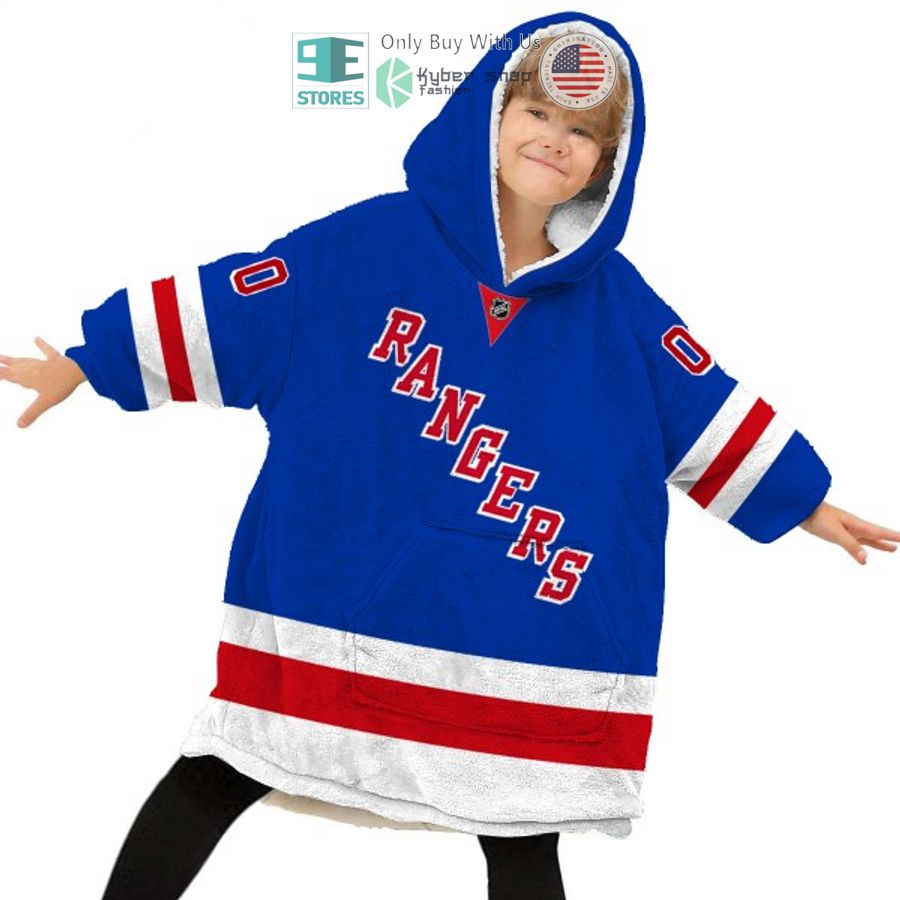 Best Personalized New York Rangers Blue Red Hooded Blanet Hoodie - Image 5