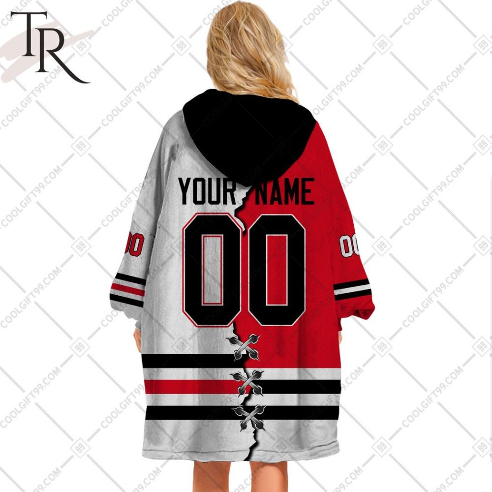 Personalized Nhl Chicago Blackhawks Mix Jersey Blanket Hoodie - Image 3