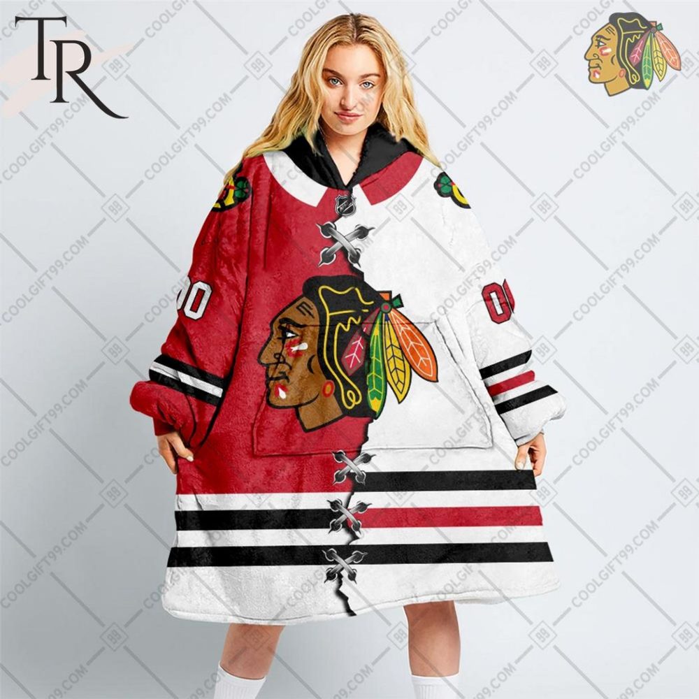 Personalized Nhl Chicago Blackhawks Mix Jersey Blanket Hoodie - Image 5