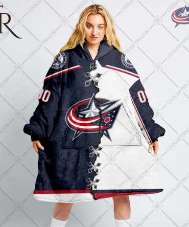 Personalized Nhl Columbus Blue Jackets Mix Jersey Blanket Hoodie