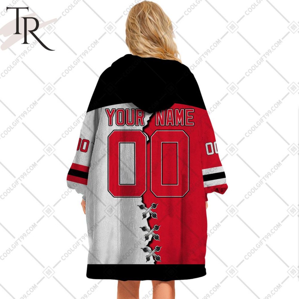 Personalized Nhl New Jersey Devils Mix Jersey Blanket Hoodie - Image 3