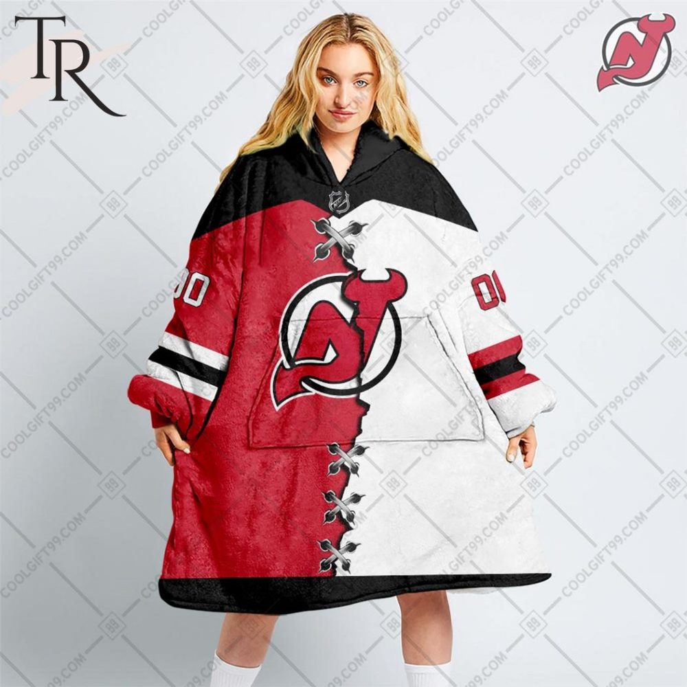 Personalized Nhl New Jersey Devils Mix Jersey Blanket Hoodie - Image 5