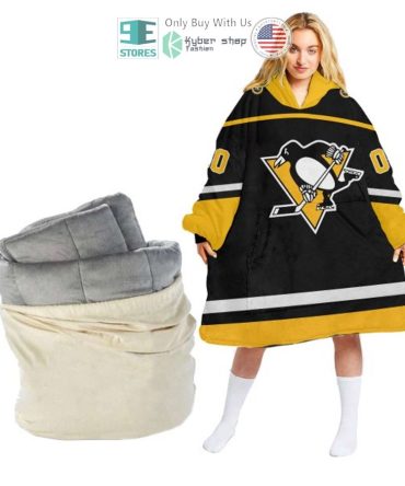Best Personalized Pittsburgh Penguins Logo Black Yellow Hooded Blanet Hoodie