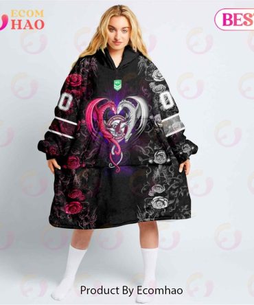 Personalized Nrl Manly Warringah Sea Eagles Rose Dragon Oodie, Flanket, Blanket Hoodie, Snuggie