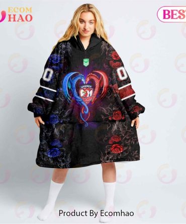 Personalized Nrl Sydney Roosters Rose Dragon Oodie, Flanket, Blanket Hoodie, Snuggie