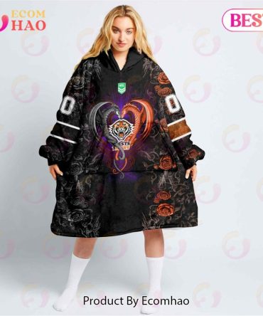 Personalized Nrl Wests Tigers Rose Dragon Oodie, Flanket, Blanket Hoodie, Snuggie