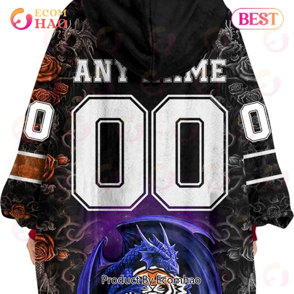 Personalized Nrl Wests Tigers Rose Dragon Oodie, Flanket, Blanket Hoodie, Snuggie - Image 3